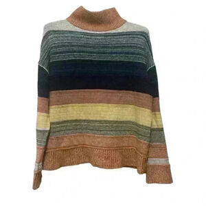 Caslon Chunky Stripe Cozy Lodge Turtleneck Sweater Preppy Y2K Sz L Fall Winter